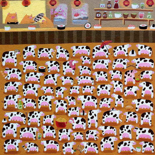 Cows in a sushi restaurant T-Shirt